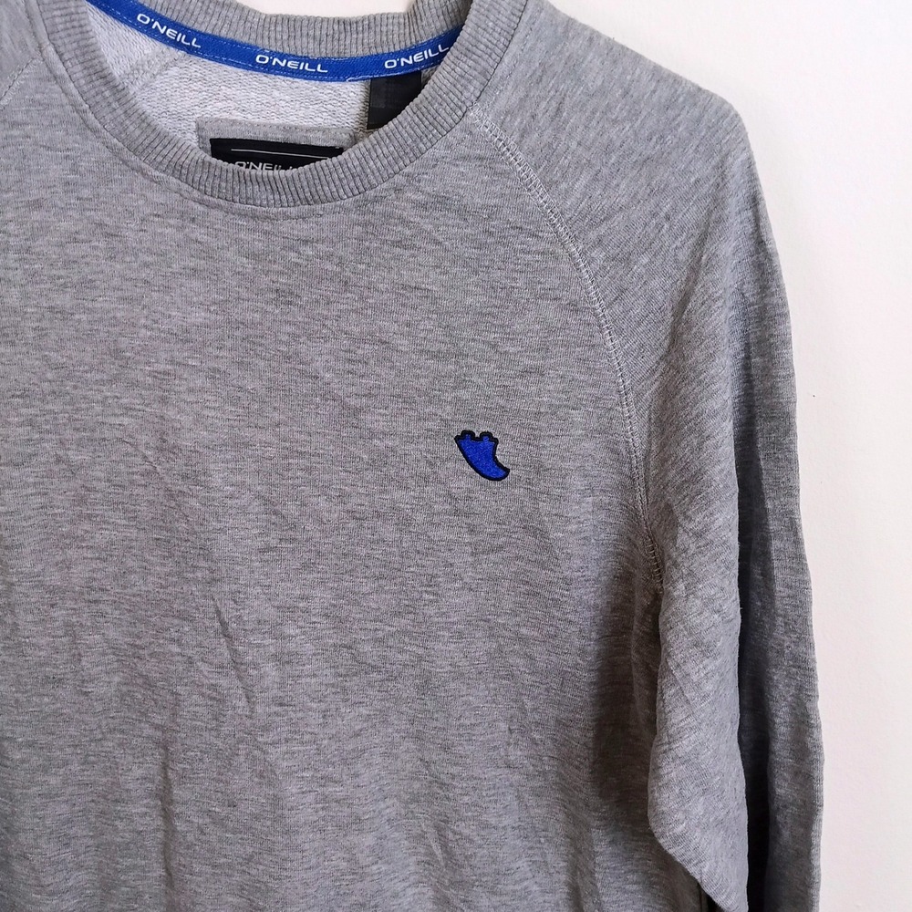 O'Neill Long Sleeve Shirt Mens XS Grey Excellent Organic Cotton Raglan Fin Logo